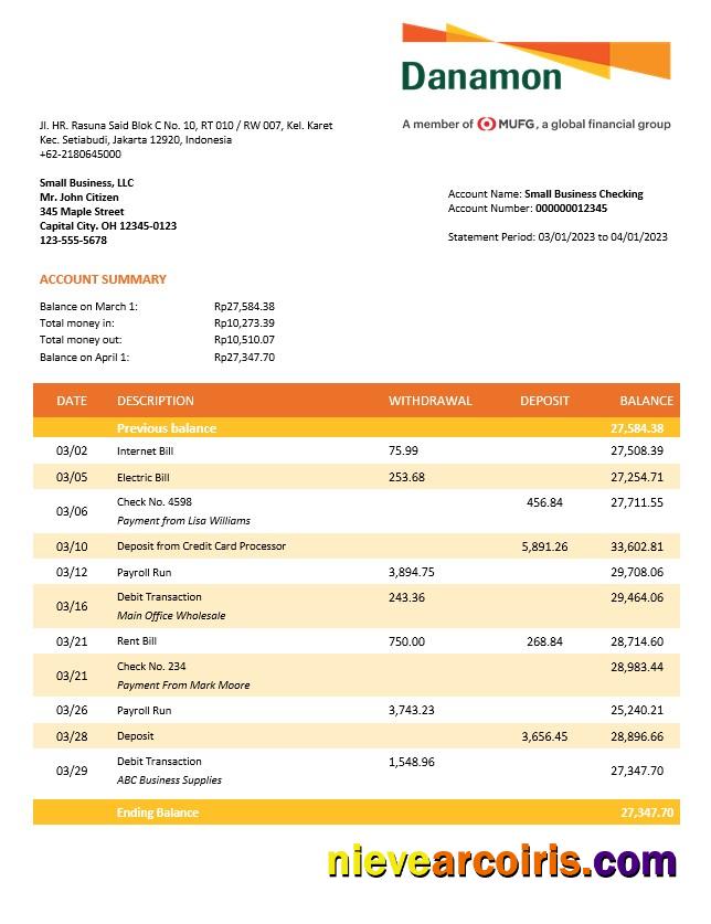 Bank Danamon enterprise account statement